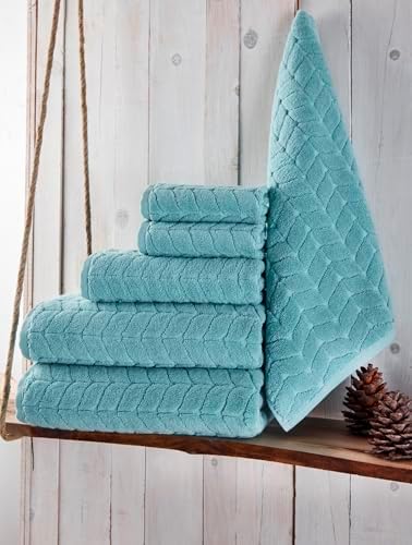 BAGNO MILANO Turkish Cotton Bath Towels, Hand Towels - Soft Plush Jacquard Collection - Highly Absorbent Towel Set (Aqua Green, 6 pcs Towel Set)