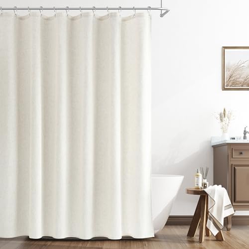 Naturoom Linen Shower Curtain 88 Inch Long for Bathroom Cream 1 Panel