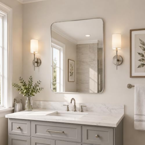 30x36 Inch Brushed Nickel Rounded Rectangle Bathroom Vanity Mirror
