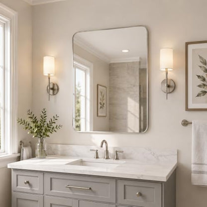 30x36 Inch Brushed Nickel Rounded Rectangle Bathroom Vanity Mirror