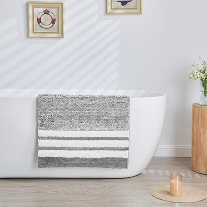 CozeCube Grey Striped 32"x20" Non Slip Washable Bath Mat
