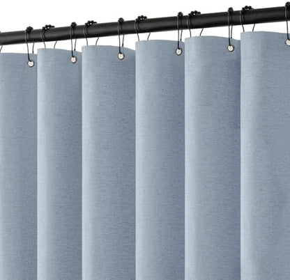MIULEE Linen Fabric Shower Curtain Light Blue W72*L72 12 Metal Hooks