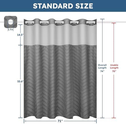 FADOTY Grey No Hook Shower Curtain Set with Snap in Liner, 71'' x 74''