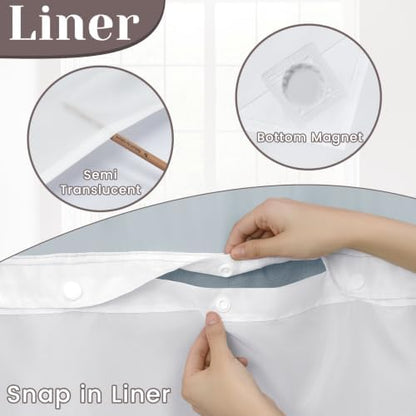 SORTTO No Hook Slub Shower Curtain with Liner, 71x74, Stone Blue