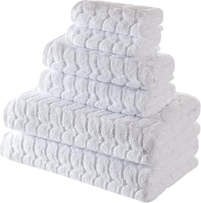 BAGNO MILANO Turkish Cotton Bath Towels, Hand Towels - Soft Plush Jacquard Collection Luxury Towels Set (White, Towel Set of 6)
