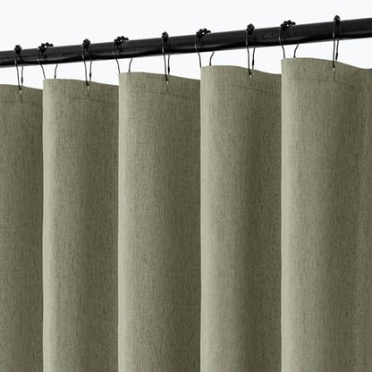ANRODUO Olive Green Linen Textured Fabric Shower Curtain Set - W60xL72