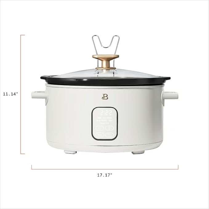 B 6 Qt Programmable Slow Cooker with Digital Timer, 5 Cooking Functions, Removable Ceramic Pot, Tempered Glass Lid, Dishwasher Safe (White Icing)