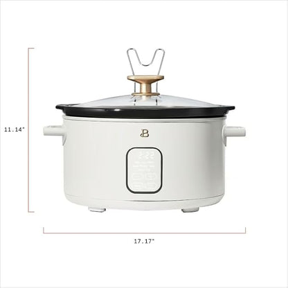 B 6 Qt Programmable Slow Cooker with Digital Timer, 5 Cooking Functions, Removable Ceramic Pot, Tempered Glass Lid, Dishwasher Safe (White Icing)
