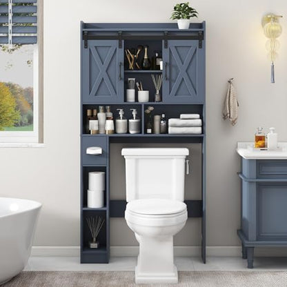 Vabches Over The Toilet Storage Cabinet with Sliding Doors, Blue