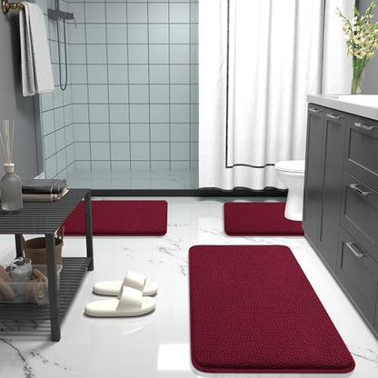 OLANLY Memory Foam Bathroom Toilet Rugs U-Shaped 24x20,Soft Mat, Burgundy