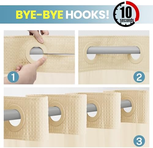 SORTTO No Hook Waffle Shower Curtain with Snap in Liner Set, 71x74, Cream