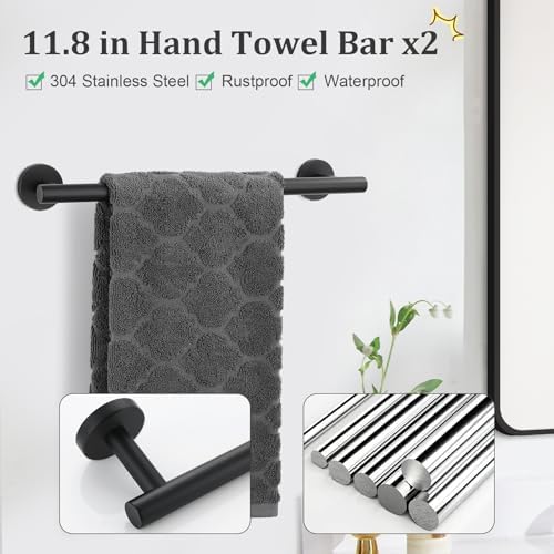 TURS Matte Black 10 Pieces Bathroom Hardware Set, SUS304 Stainless Steel 24 Inch Bath Towel Bar Set, Round Bathroom Accessories Kit Wall Mounted