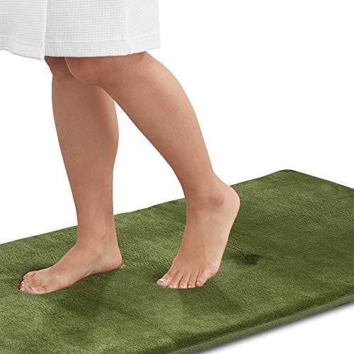 Memory Foam Bath Mat Non Slip Absorbent Super Cozy Velvet Bathroom Rug Carpet (24 inches X 48 inches, Green)