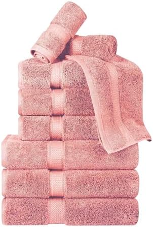 Superior Egyptian Cotton 800 GSM Plush & Absorbent, 9 Piece Set, Tea Rose