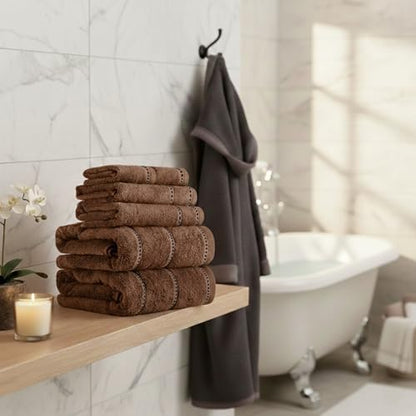 Lavish Home Bathroom Towels Set, Chocolate Brown, Set of 6
