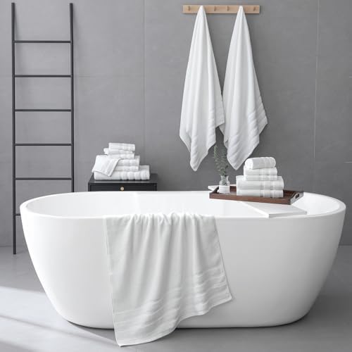 8-Piece Bath Towels Set, 100% Cotton Thick Soft Highly Absorbent Durable, Quick Dry, Bathroom Towels Set (2 Bath Towels, 2 Hand Towels, 4 Washcloths) - Perfect for Daily Use
