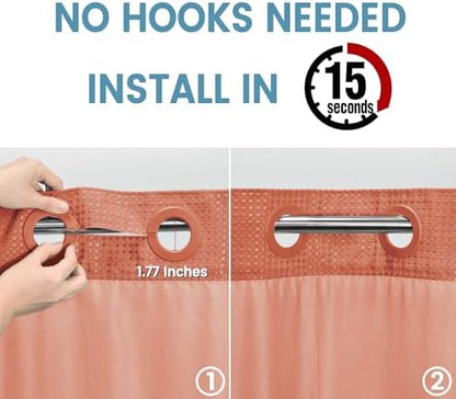 EUTXL Heavyweight Waffle No Hook Shower Curtain with Liner, 71x74, Coral