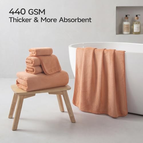 REDKISS Ultra Soft 6 Piece Towel Set, Premium Towels for Bathroom, Highly Absorbent, Quick Dry, Lightweight Bath Towels Set Collection, Includes 2 Bath Towels, 2 Hand Towels, 2 Washcloths, Orange