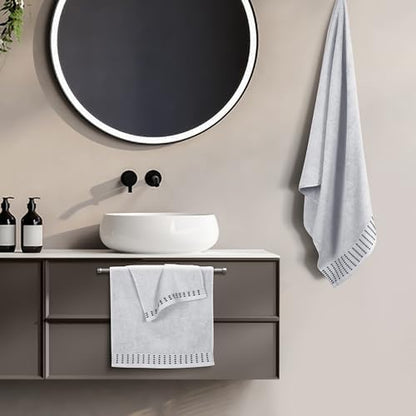 BELIZZI HOME Ultra Soft 3 Pack Cotton Towel Set, Contains a Bath Towels 28x55 inch, a Hand Towels 16x24 inch & a Wash Cloths 12x12 inch, Ideal Everyday use, Compact & Lightweight - Light Grey
