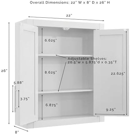 Crosley Furniture Savannah Wall Mounted Bathroom Storage Medicine Cabinet with Shelves, Snow