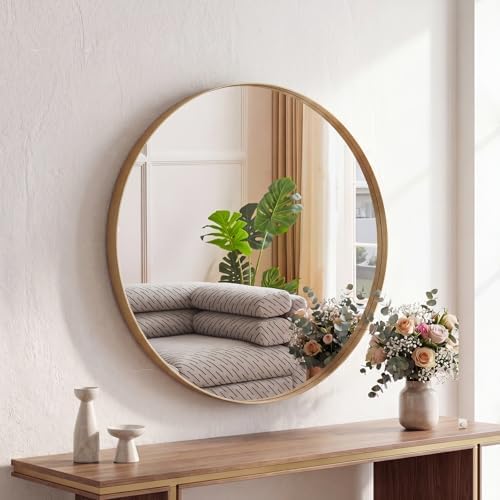 Sweetcrispy 24 Inch Round Bathroom Wall Mirror, Circle Vanity Mirror