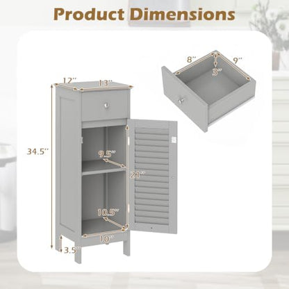 GIANTEX Bathroom Floor Storage Cabinet with Louvered Door and Drawer, Grey