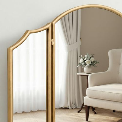 Besdomus Gold Scalloped Vanity Mirror: 36"x24" Three Sided Dresser Miror