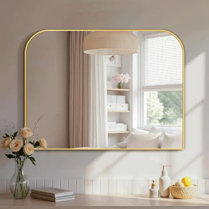 Delma 30"x40" Gold Metal Framed Bathroom Mirror for Over Sink