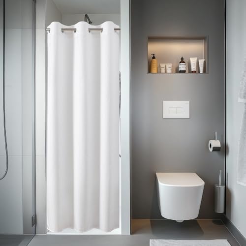 eachope No Hook Waffle Shower Curtain, No Liner Needed, 48x74 Inch, White