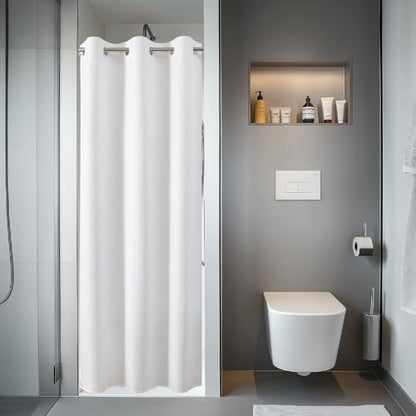 eachope No Hook Waffle Shower Curtain, No Liner Needed, 48x74 Inch, White