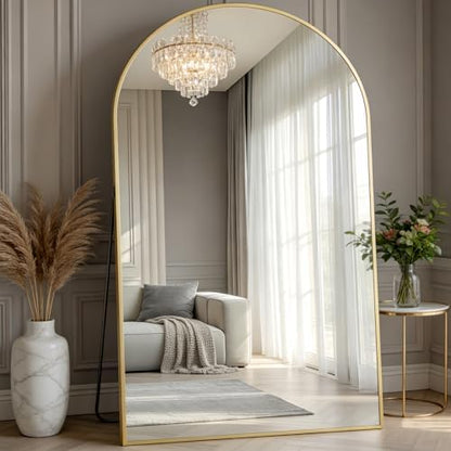 Dewfig Arched Full Length Mirror, 86"x46" Large Floor Mirror, Gold
