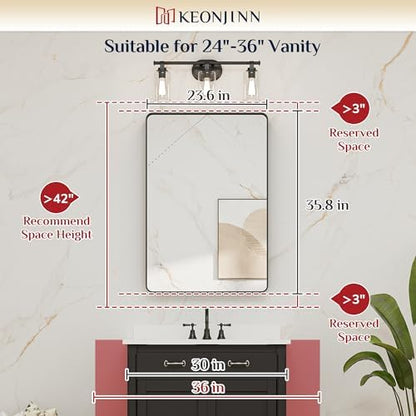 Keonjinn 24 x 36 Inch Black Vanity Mirror, Aluminum Frame Bathroom Mirror