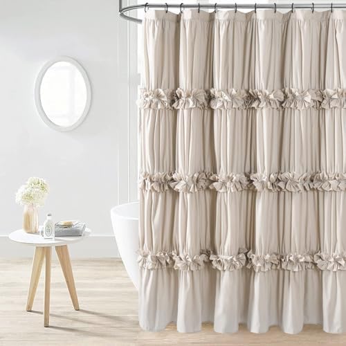 Homechoice Decor Camel Ruffle Shower Curtain, 72"x78"