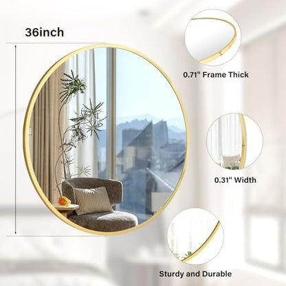 XRAMFY 36 Inch Round Mirror-Gold Circle Mirrors for Bathroom, Entryway