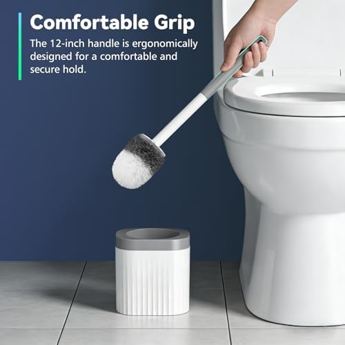 Toilet Brush, 3 Pack Compact Toilet Bowl Brush and Holder Set with Nylon Bristles Toilet Cleaner Brush Hidden Toilet Scrubber Brush for Bathroom Cleaning, Grey & White
