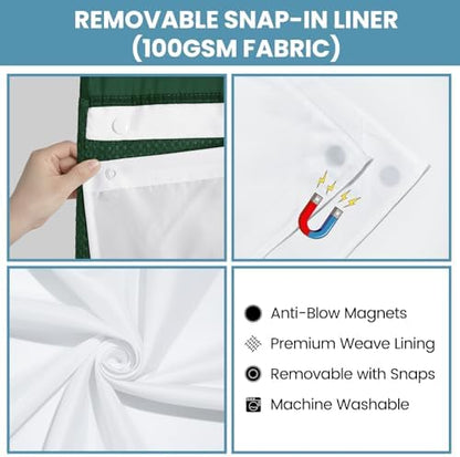 No Hook Waffle Shower Curtain with Snap in Liner Set, 71x74, Dark Green