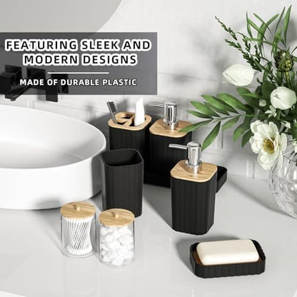 XLHOMO Bathroom Set - 25PC Black Bathroom Set with Shower Curtain and Rugs, Bathroom Accessories Set, Black Shower Curtain Set with Bathroom Trash Can