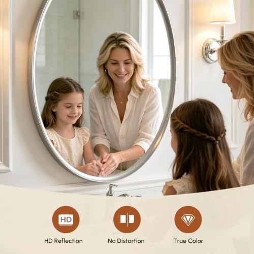 USHOWER Brushed Nickel Oval Bathroom Mirror 20x28 Inch