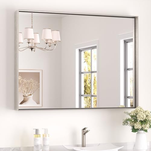 Keonjinn 40x30 Inch Brushed Nickel Bathroom Mirror for Over Sink, Rectangle