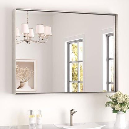 Keonjinn 40x30 Inch Brushed Nickel Bathroom Mirror for Over Sink, Rectangle