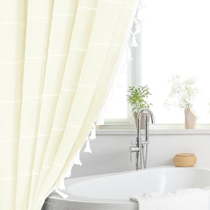 Gibelle Ivory Boho Farmhouse Shower Curtain for Bathroom 72x72