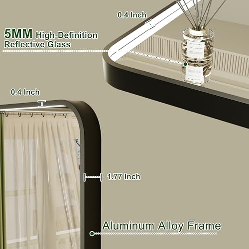 24"x32" LED Bathroom Mirror with Lights, Black Aluminum Frame
