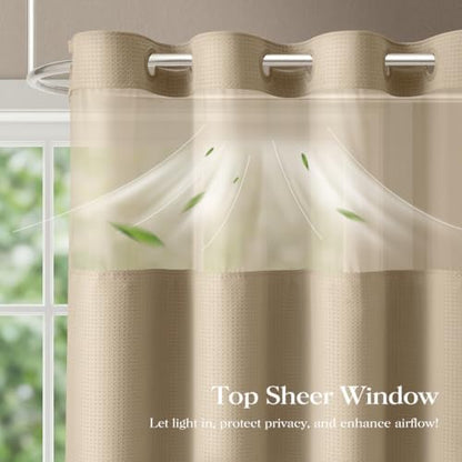 Dynamene Beige Hook Free Waffle Shower Curtain & Snap-in Fabric Liner,72x87
