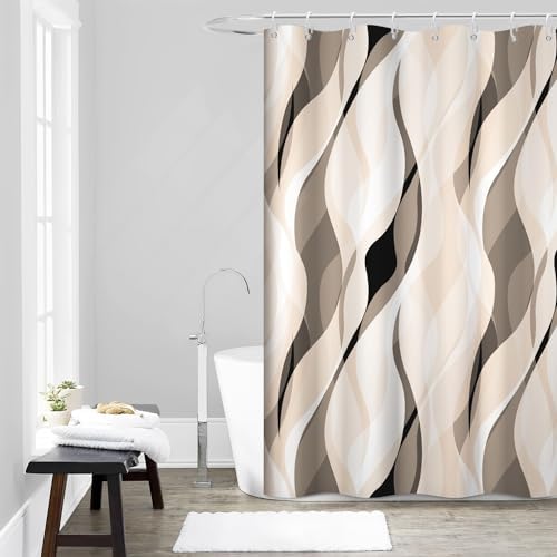 Cream Striped Shower Curtain with Hooks for Bathroom 60x72 Inch