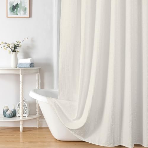 Aiyufeng Cream Long Fabric Shower Curtain 72x78 inches Long, Hotel Quality, Washable, Water Repellent, Soft Blue Spa Bathroom Curtains with 12 Button Holes, 72x78 in