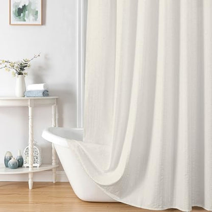 Aiyufeng Cream Long Fabric Shower Curtain 72x78 inches Long, Hotel Quality, Washable, Water Repellent, Soft Blue Spa Bathroom Curtains with 12 Button Holes, 72x78 in
