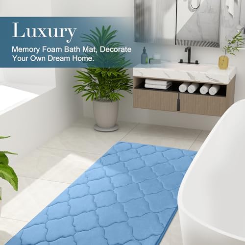 OLANLY Memory Foam Bath Mat Rug 36x24, Ultra Soft Bathroom Rugs, Blue