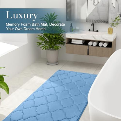 OLANLY Memory Foam Bath Mat Rug 36x24, Ultra Soft Bathroom Rugs, Blue
