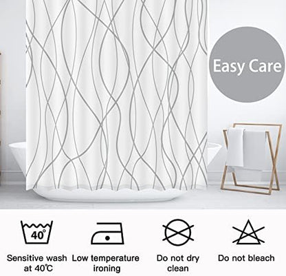 Striped Shower Curtain for Bathroom, Grey White, 72" W x 84" L