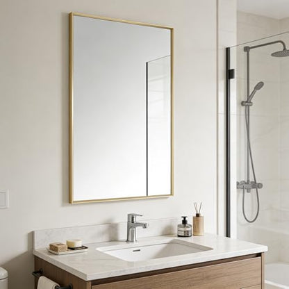 Bathroom Mirror for Wall, 30x20 Inch Framed Vanity Mirror Brushed Gold